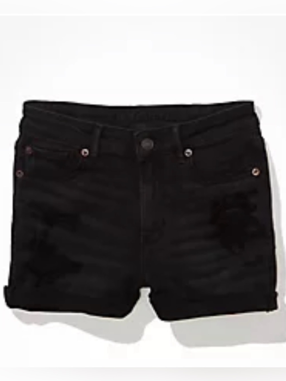 American Eagle High V-Rise Shortie Next Level Stretch Black Distressed Shorts